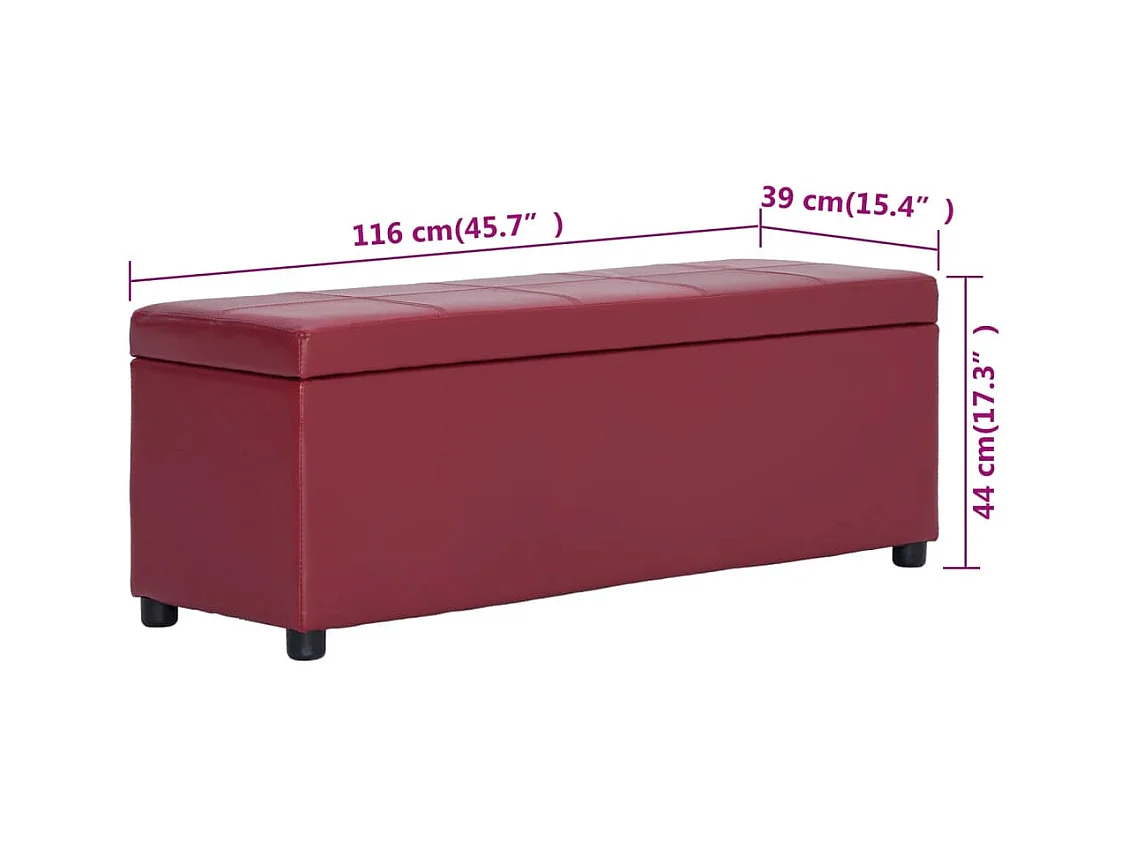 Banc avec compartiment de rangement 116 cm Bordeaux Similicuir