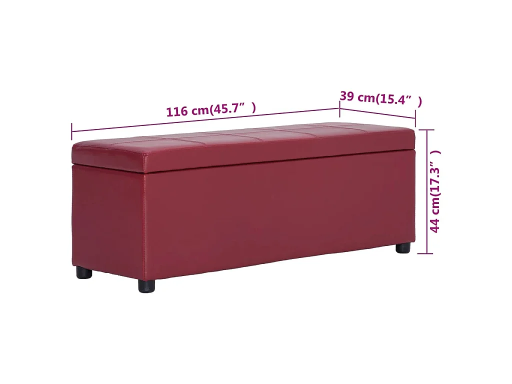 Banc avec compartiment de rangement 116 cm Bordeaux Similicuir