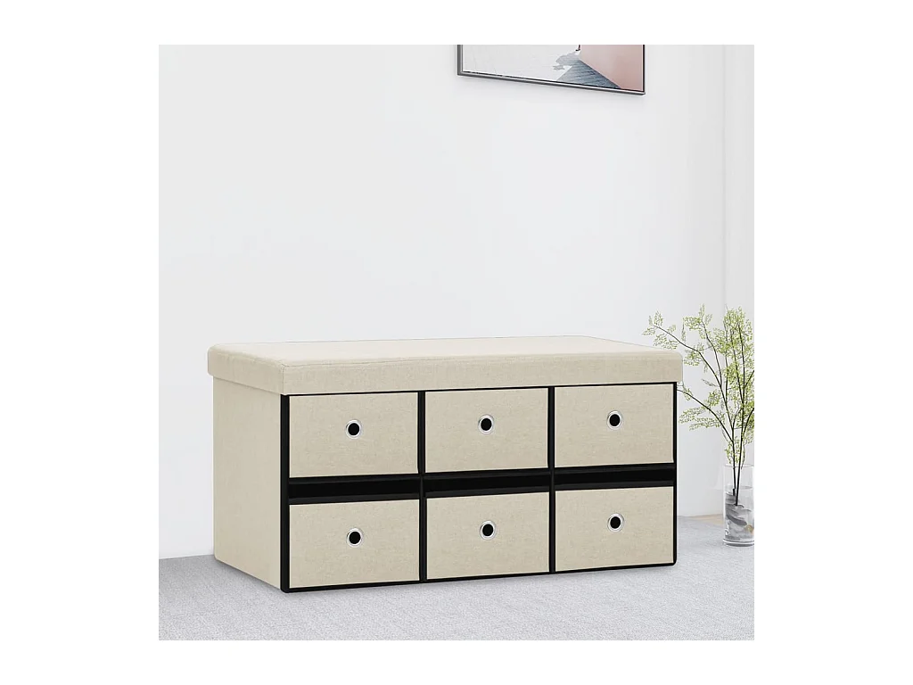 Banc de rangement pliable Blanc crème 76x38x38 cm Faux lin