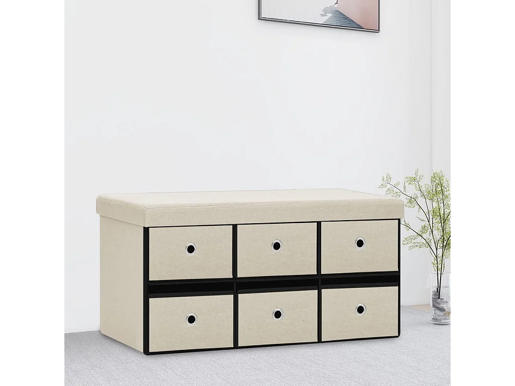 Cassapanca Pieghevole Bianco Crema 76x38x38 cm in Simil Lino