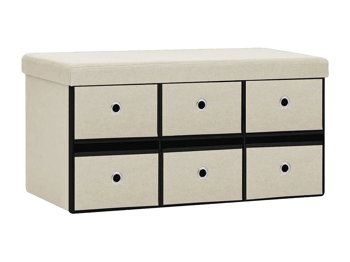 Cassapanca Pieghevole Bianco Crema 76x38x38 cm in Simil Lino