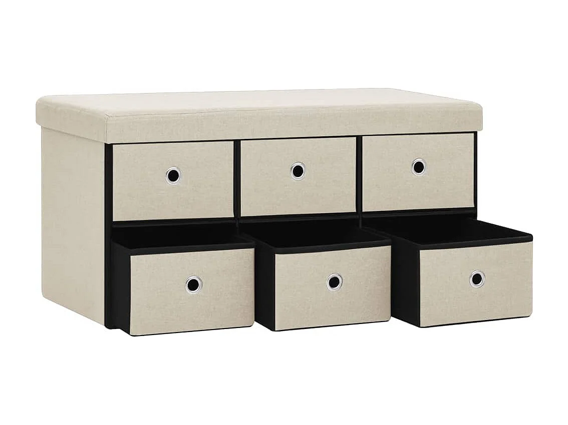 Cassapanca Pieghevole Bianco Crema 76x38x38 cm in Simil Lino