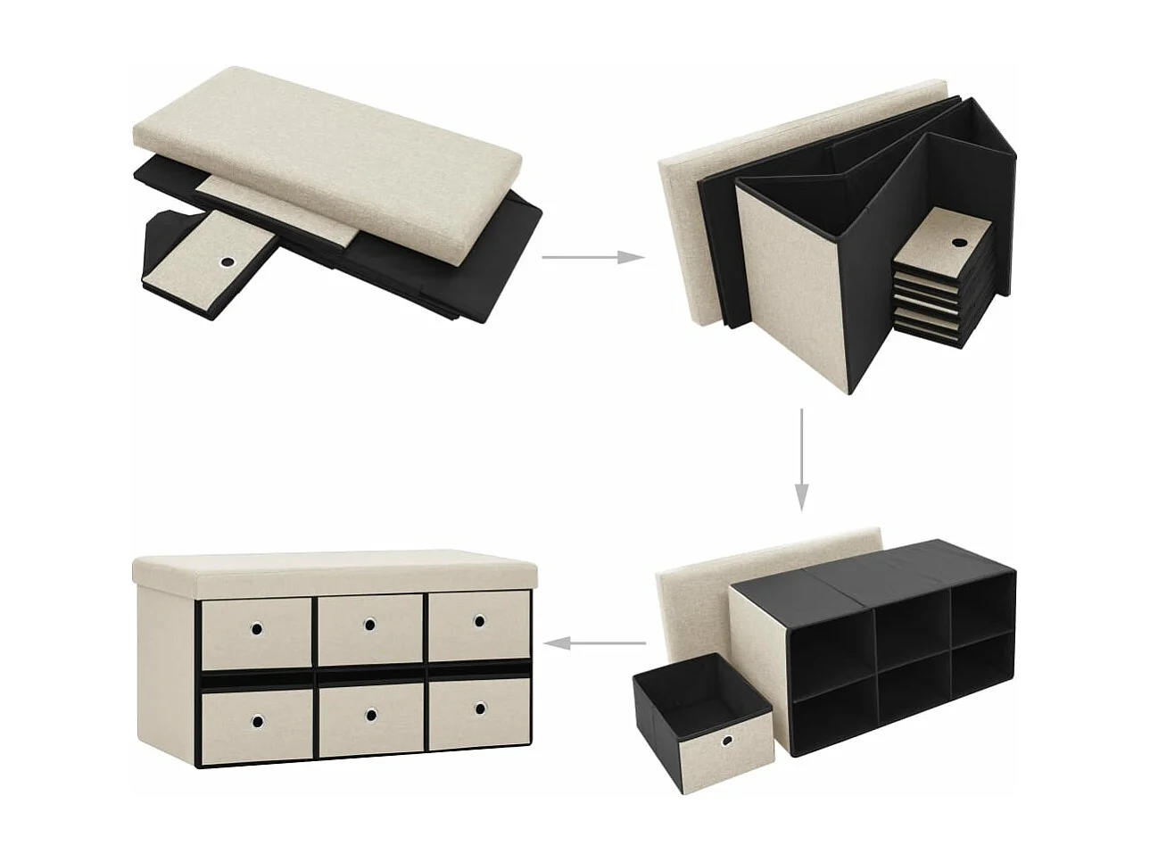 Cassapanca Pieghevole Bianco Crema 76x38x38 cm in Simil Lino