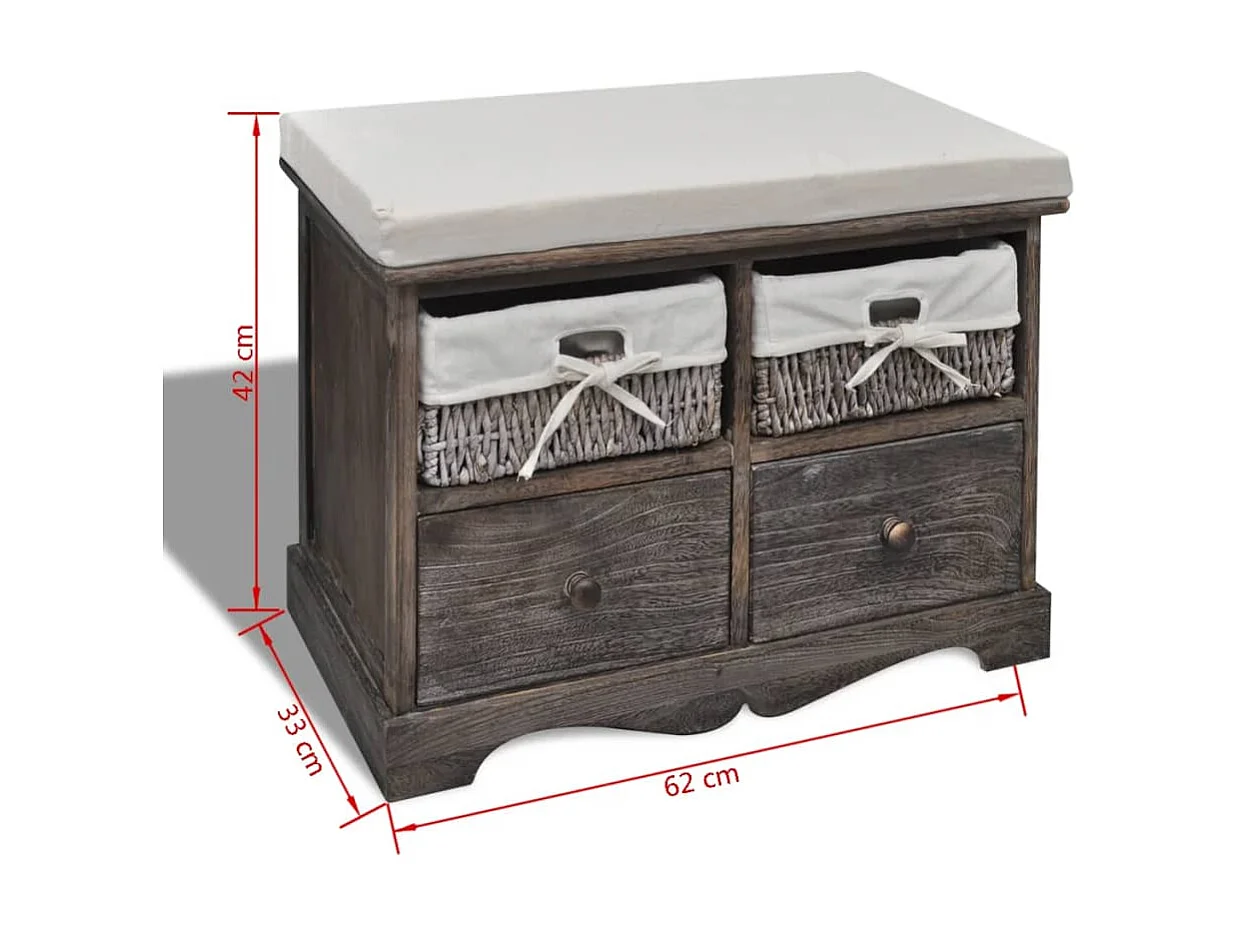 Banc de rangement Marron 62x33x42 cm Bois de paulownia