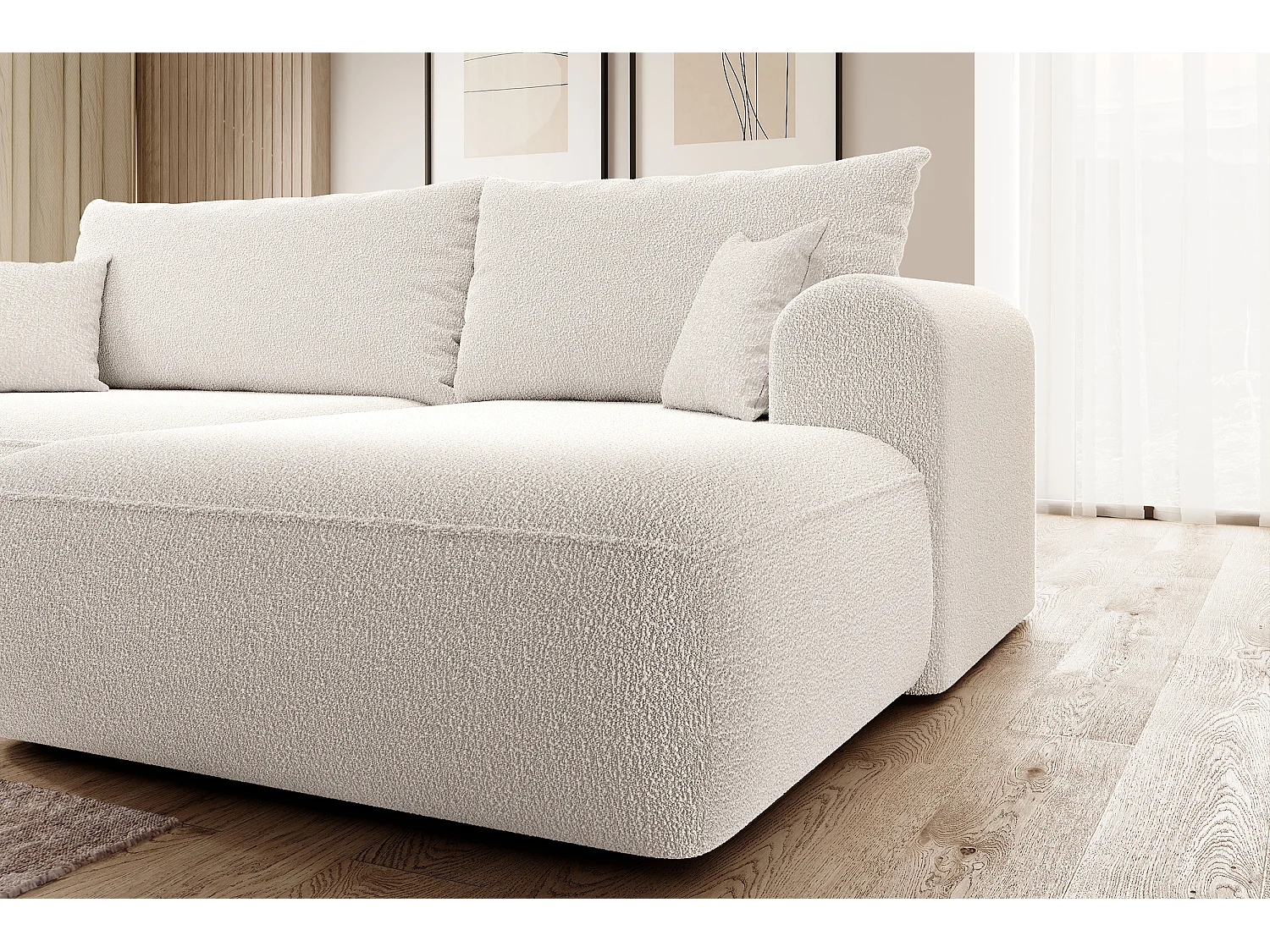 Hoekbank - 260 cm - met L-vormige slaapfunctie - crème - met opberglus - rechterkant - OVO