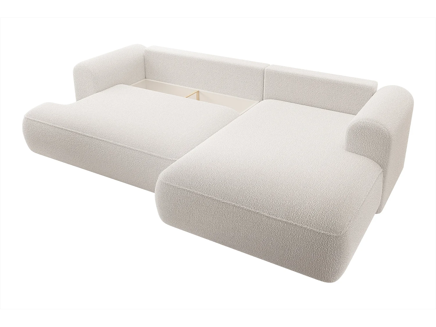Hoekbank - 260 cm - met L-vormige slaapfunctie - crème - met opberglus - rechterkant - OVO