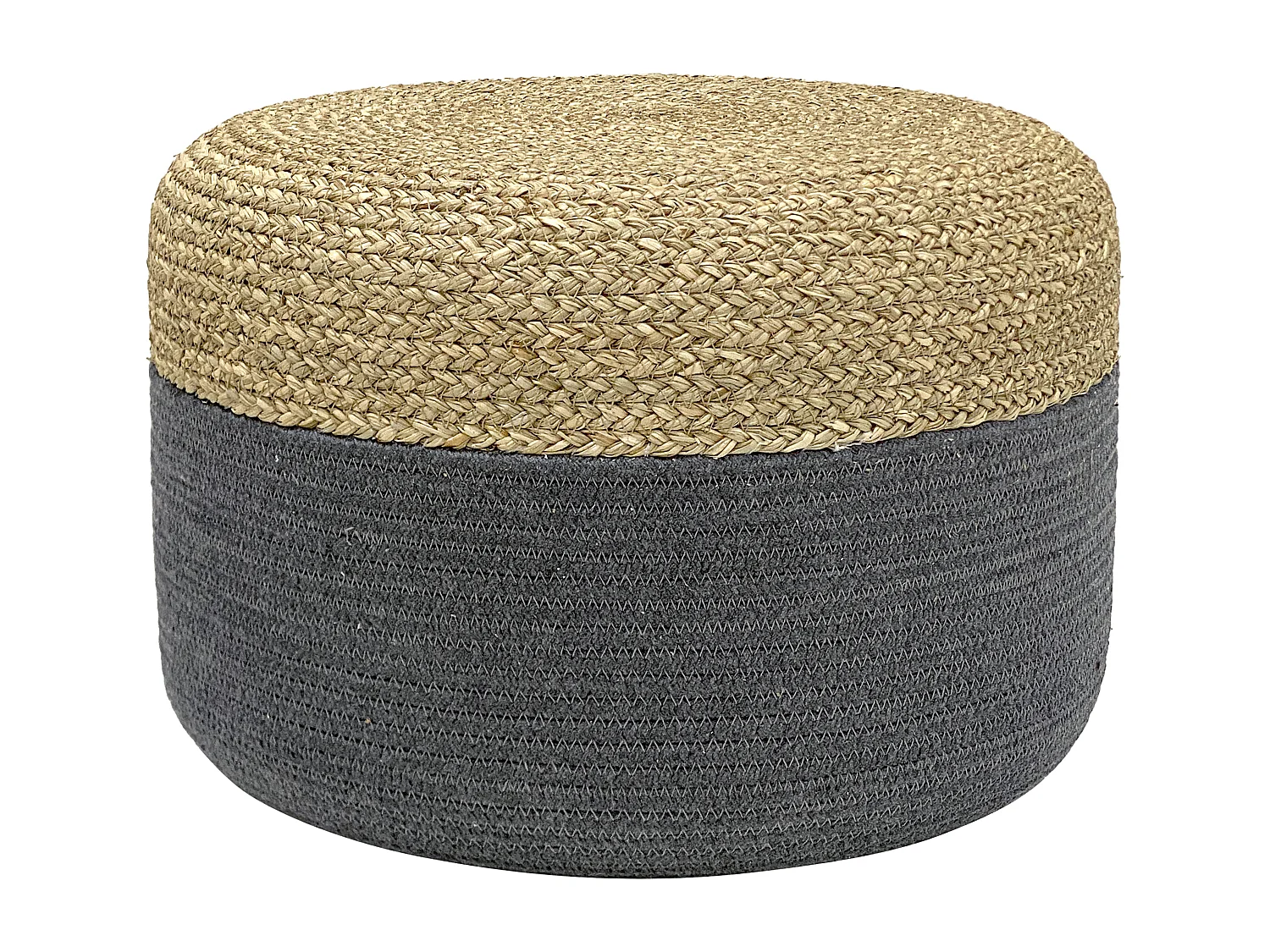 Pouf rond en rotin naturel clair et gris LOMANGO