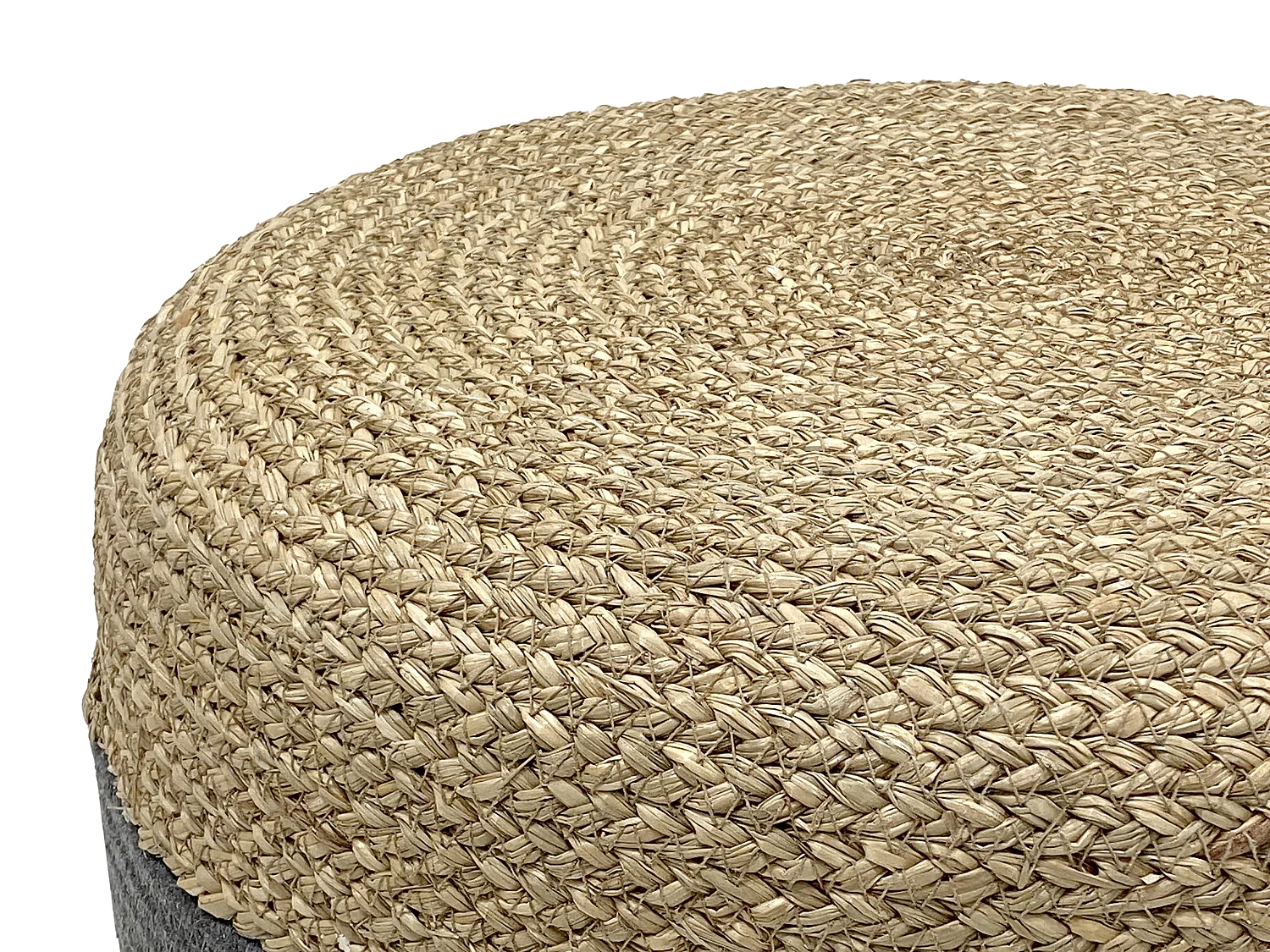 Pouf rond en rotin naturel clair et gris LOMANGO