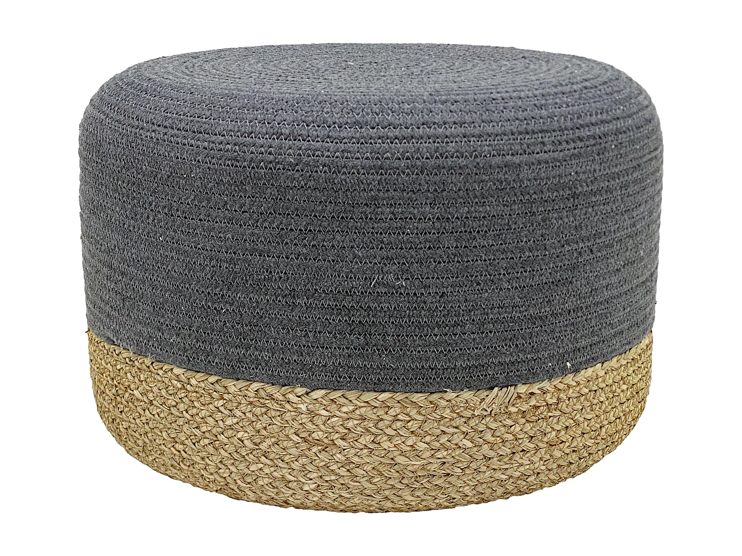 Pouf rond en rotin naturel clair et gris LOMANGO