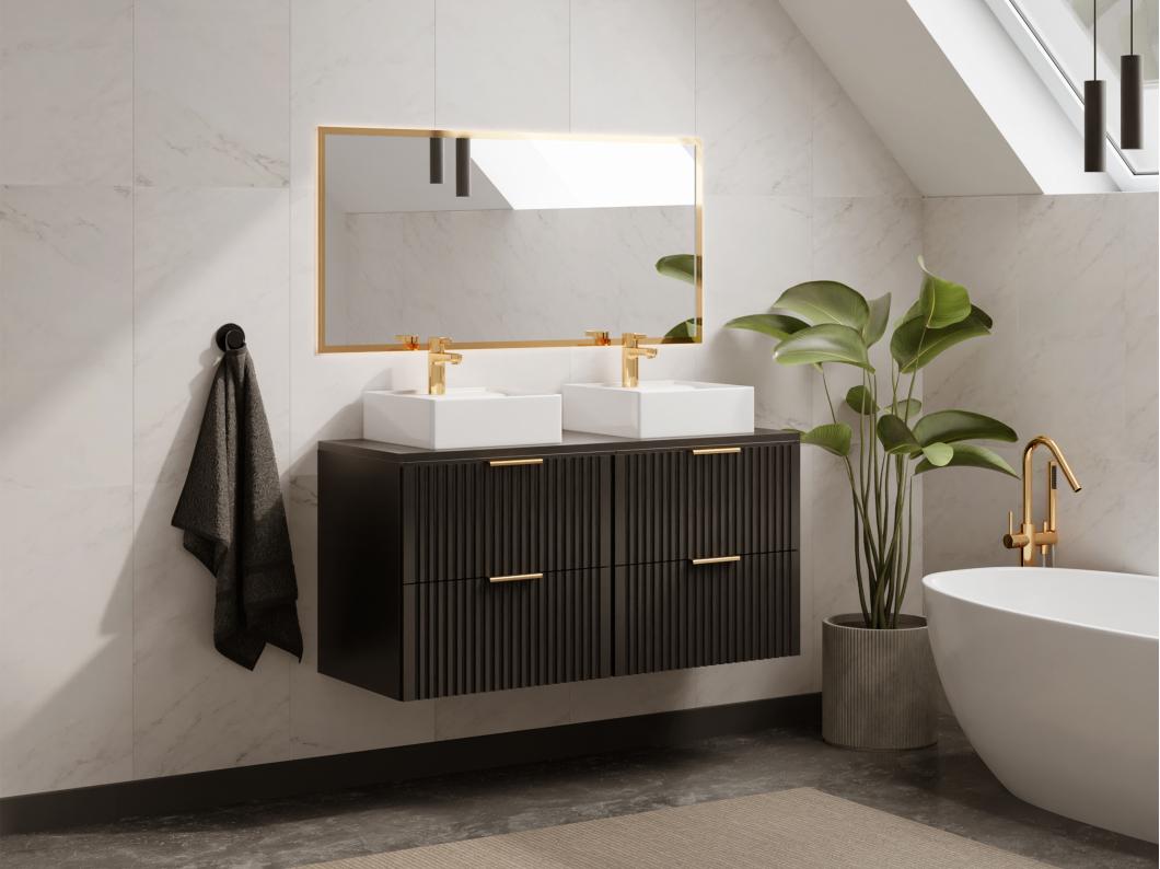 Meuble sous vasque suspendu strié - Noir - L120 cm - ZEVARA
