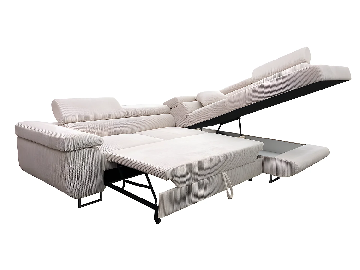 Canapé d'angle convertible ANTONI en velours côtelé beige angle droit