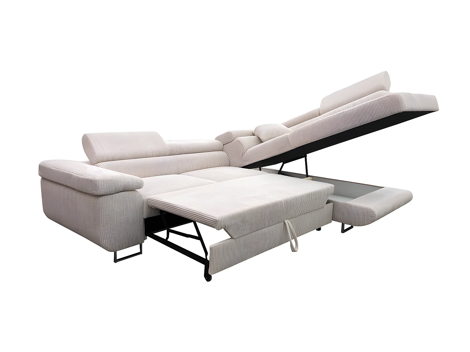 Canapé d'angle convertible ANTONI en velours côtelé beige angle gauche