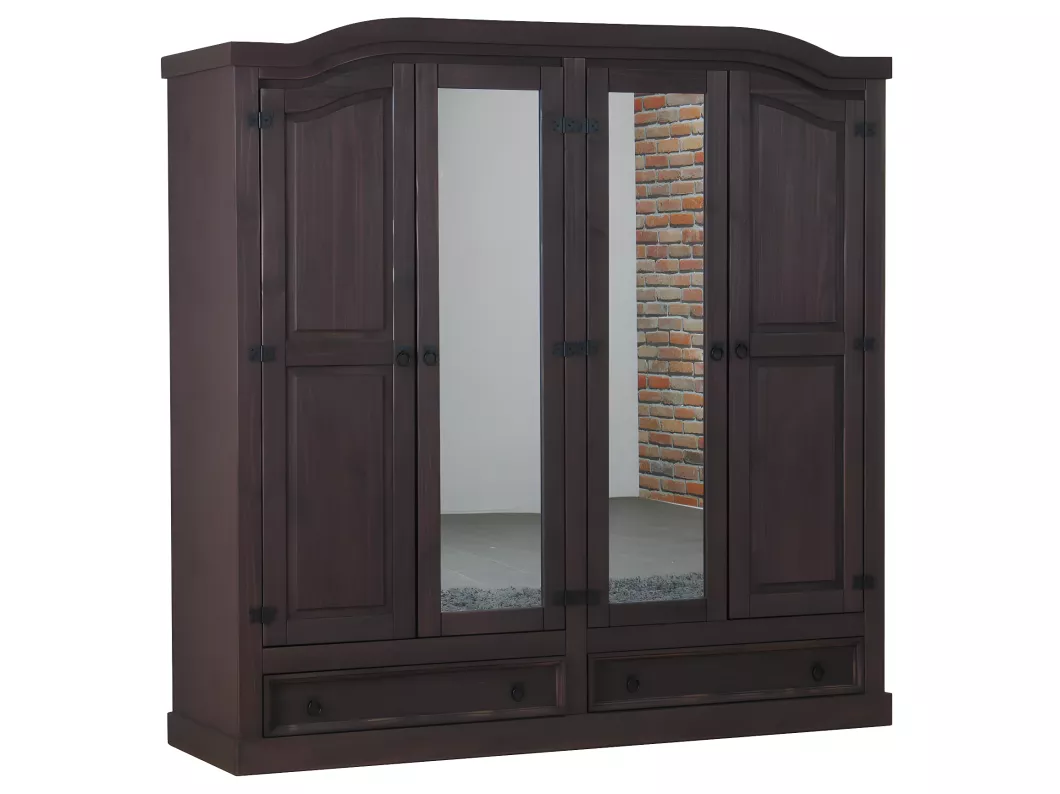 Kauf Unique New Mexico Kleiderschrank 4-türig mit 2 Spiegeltüren, 2 Füllungstüren und 2 Schubladen, Breite 194 cm, Höhe 193 cm, kolonial gebeitzt