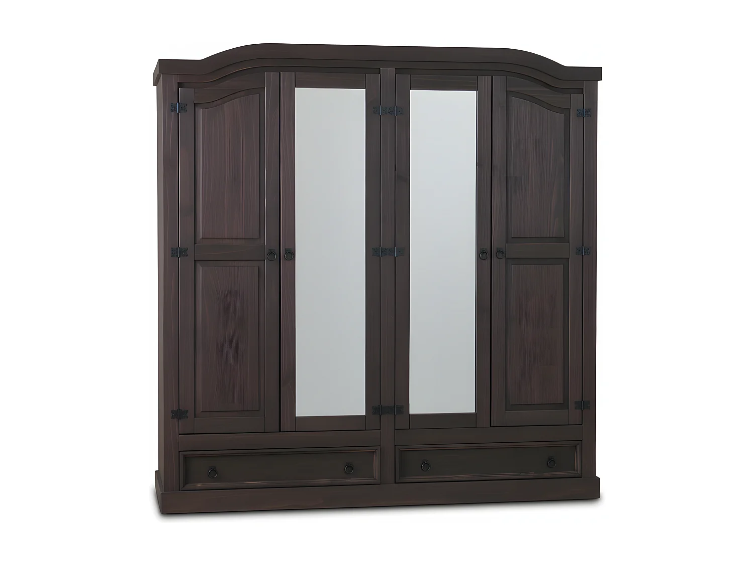 New Mexico Armoire 4 portes avec 2 portes miroir, 2 portes pleines et 2 tiroirs, largeur 194 cm, hauteur 193 cm, finition style colonial.