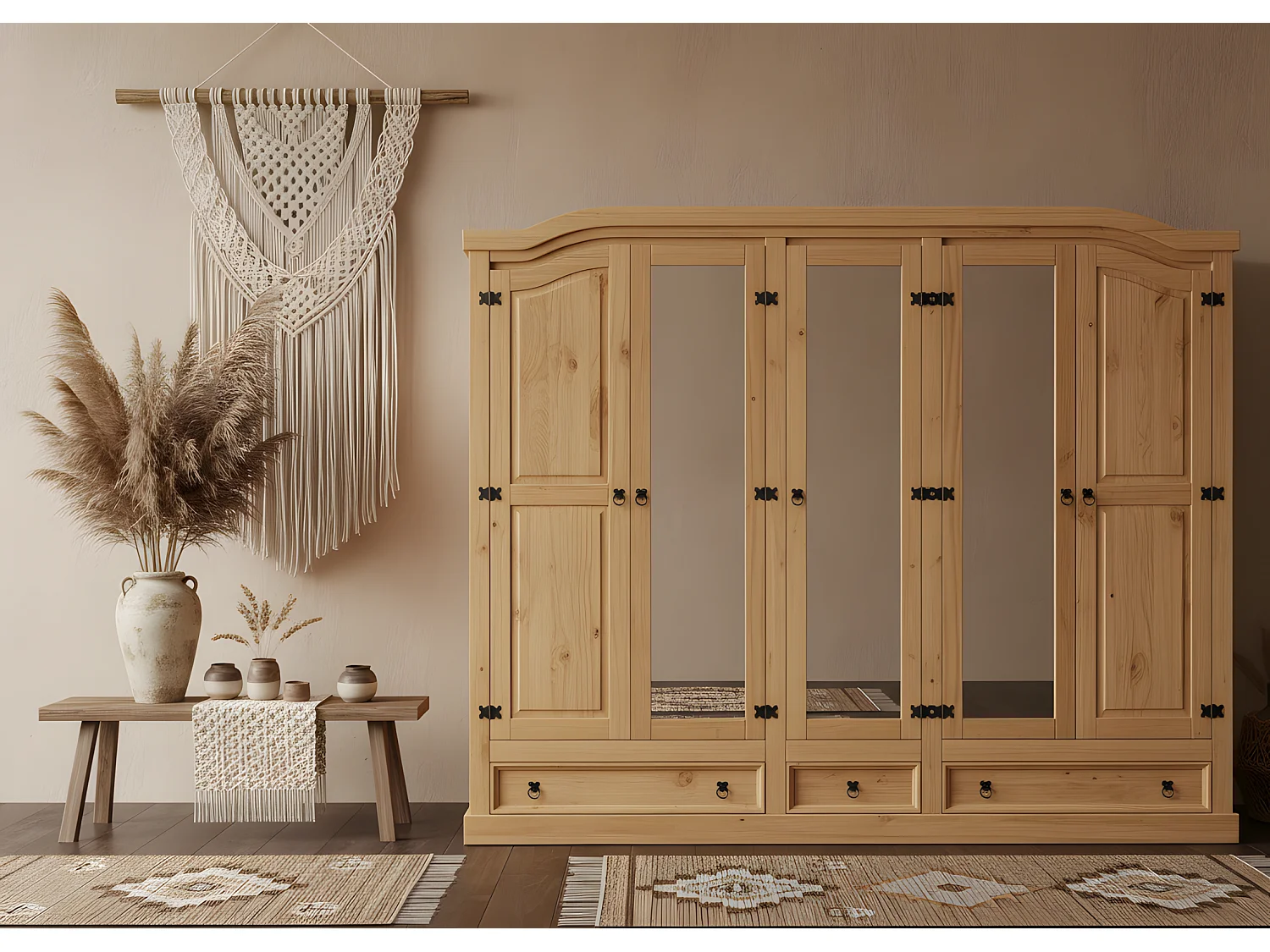 New Mexico 5-deurs kledingkast met spiegel.