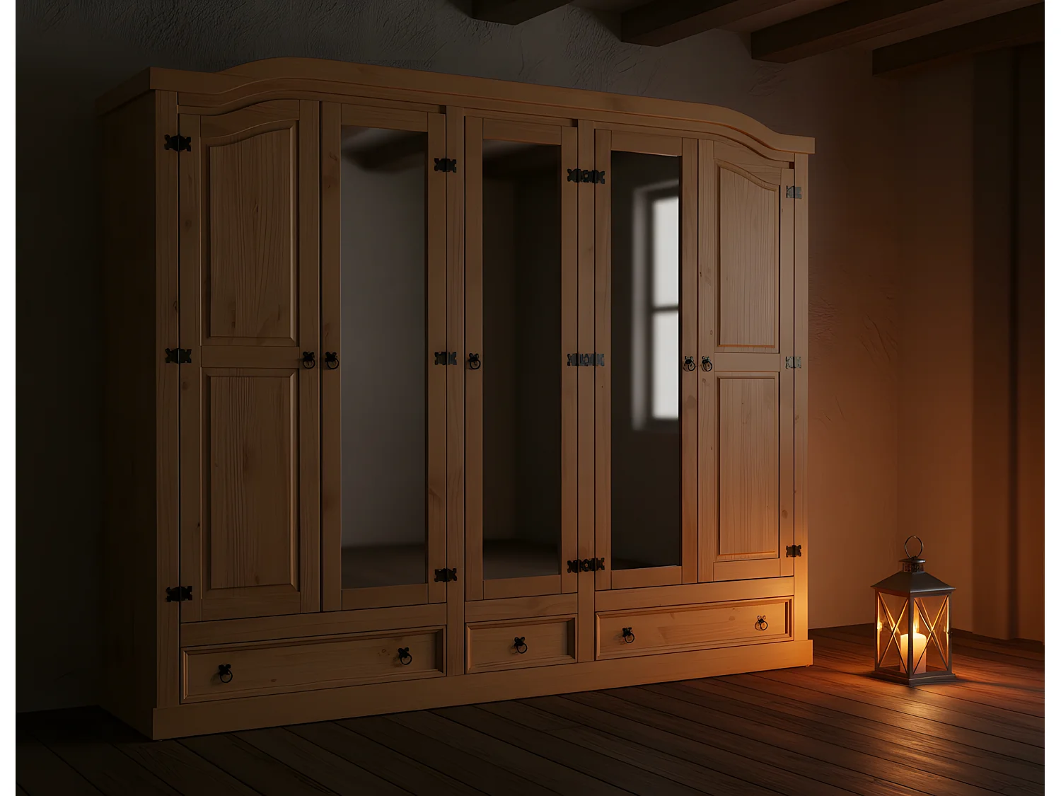 New Mexico 5-deurs kledingkast met spiegel.