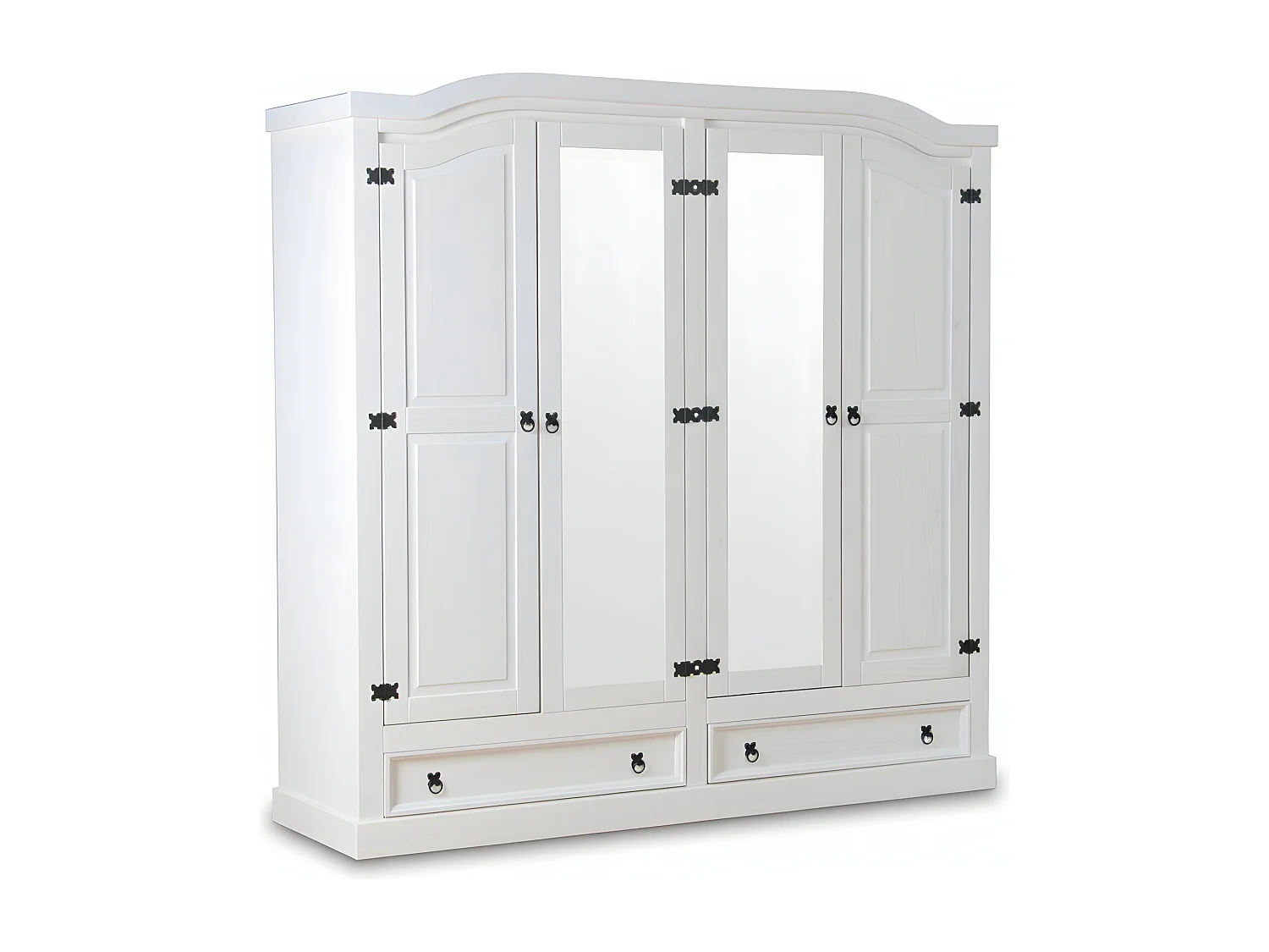 New Mexico Armoire 4 portes avec 2 portes miroir, 2 portes pleines et 2 tiroirs, largeur 194 cm, hauteur 193 cm, blanc/ciré.