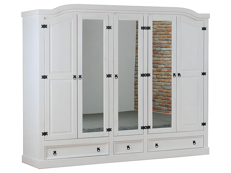 New Mexico 5-deurs kledingkast wit met spiegel.