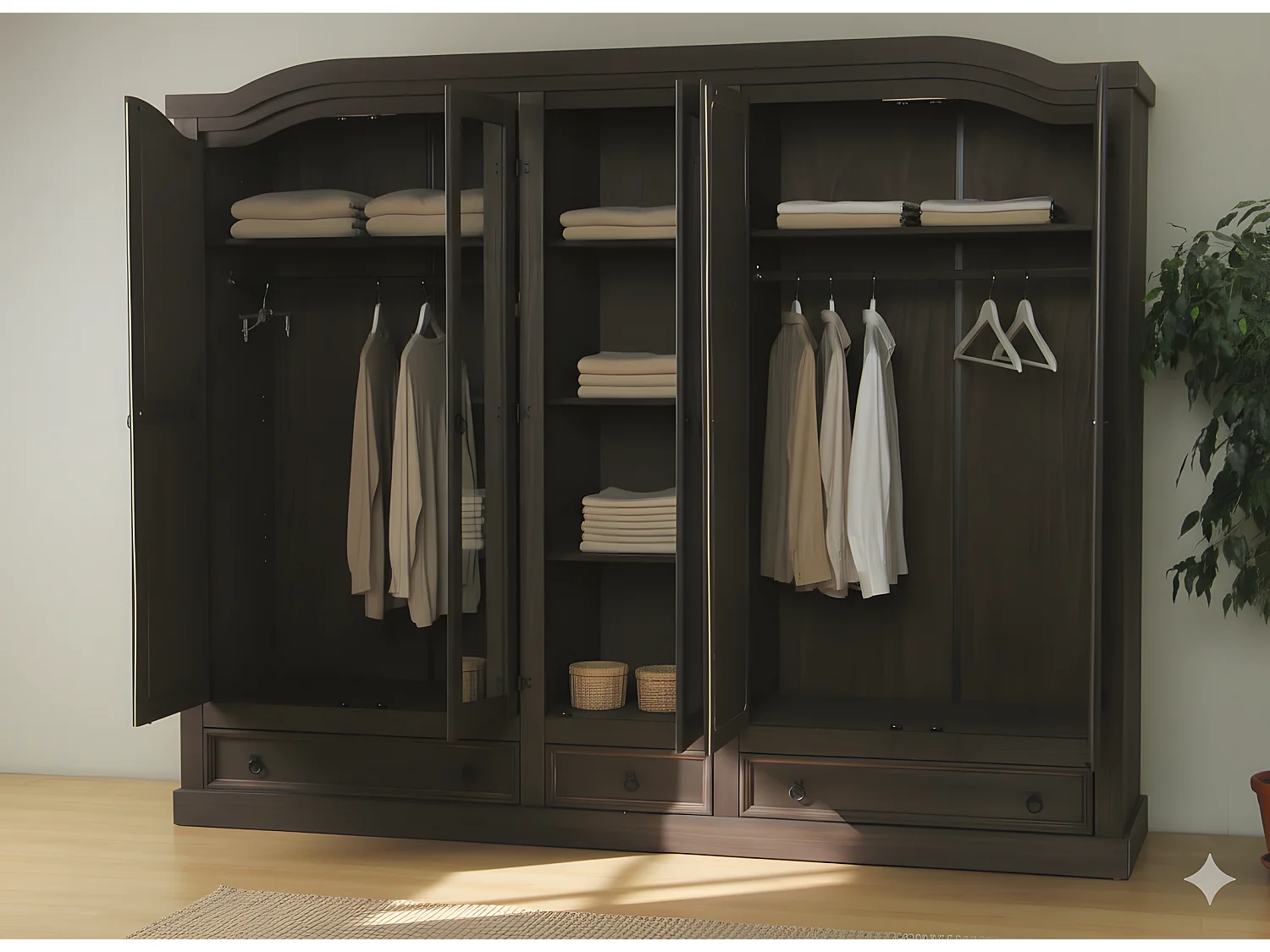 New Mexico 5-deurs kledingkast bruin met spiegel.