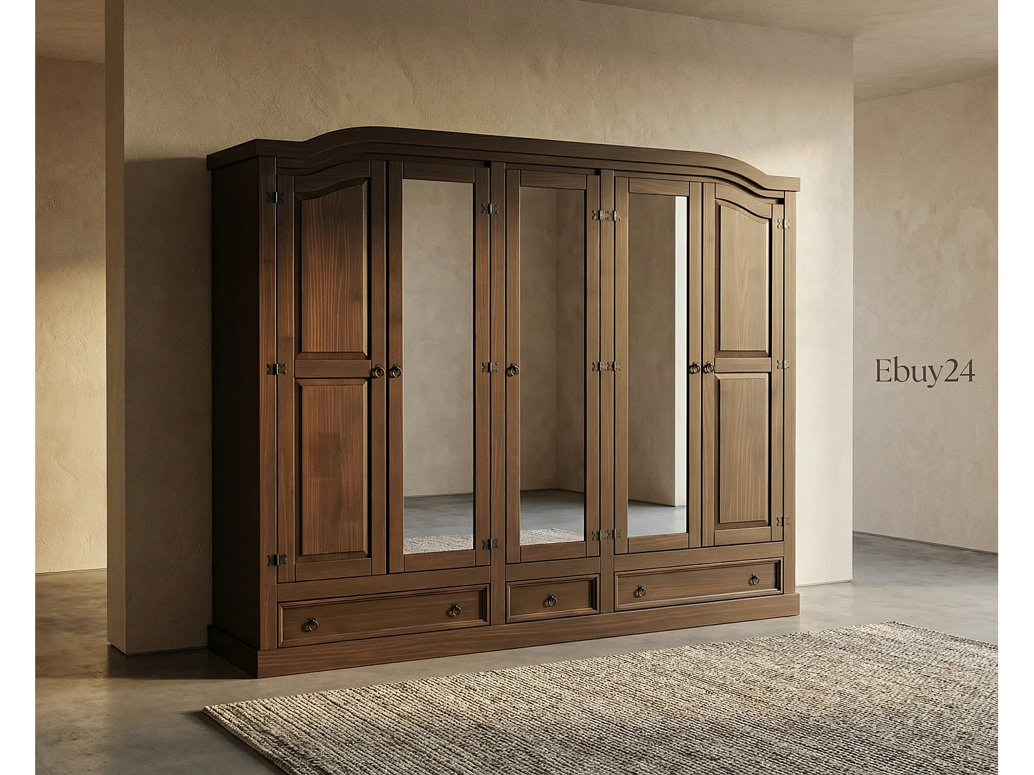 New Mexico 5-deurs kledingkast bruin met spiegel.