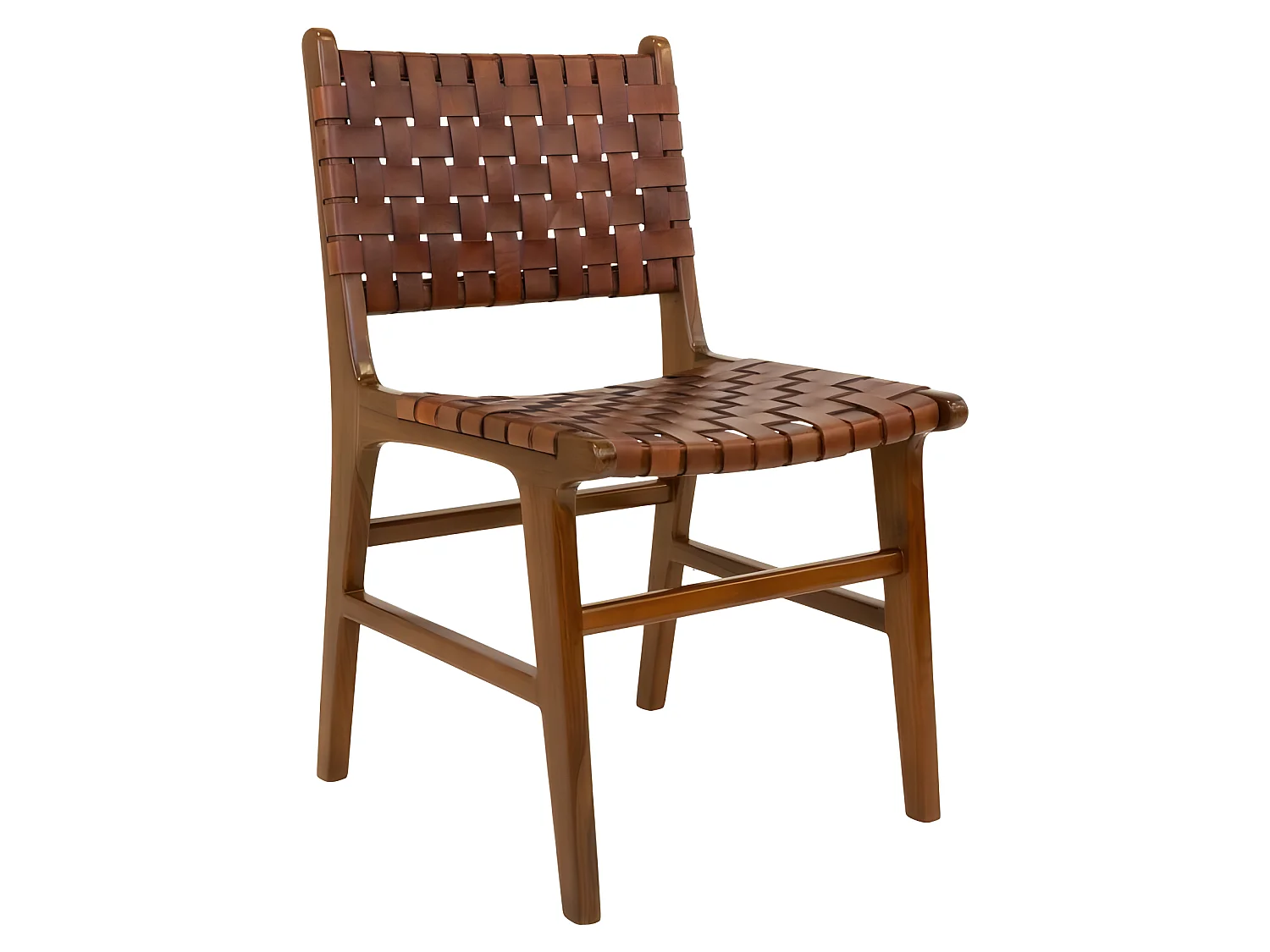 Chaise De Salle À Manger Perugia En Cuir Marron Avec Des Pieds En Teck