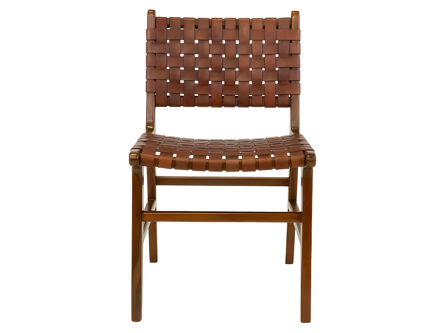 Chaise De Salle À Manger Perugia En Cuir Marron Avec Des Pieds En Teck