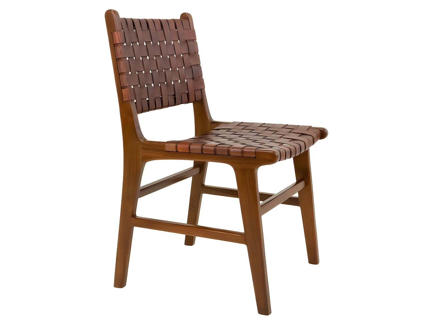 Chaise De Salle À Manger Perugia En Cuir Marron Avec Des Pieds En Teck