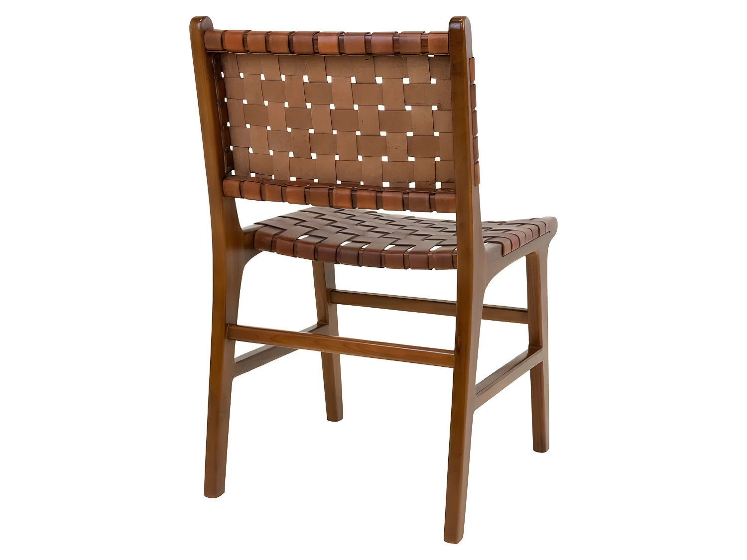 Chaise De Salle À Manger Perugia En Cuir Marron Avec Des Pieds En Teck