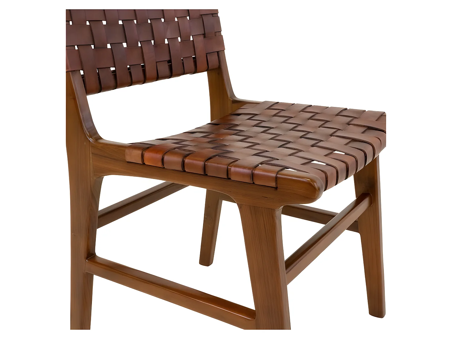 Chaise De Salle À Manger Perugia En Cuir Marron Avec Des Pieds En Teck