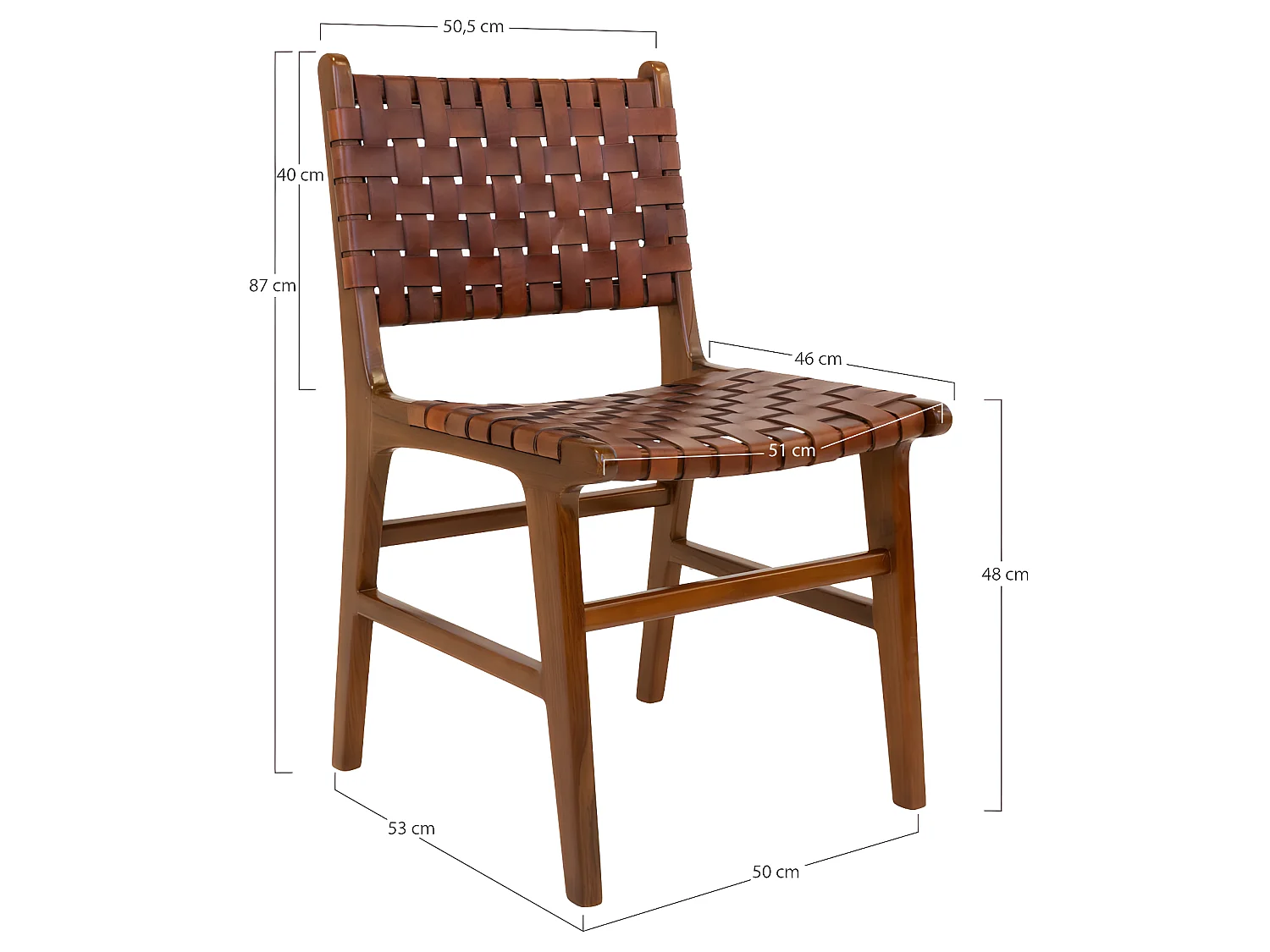 Chaise De Salle À Manger Perugia En Cuir Marron Avec Des Pieds En Teck