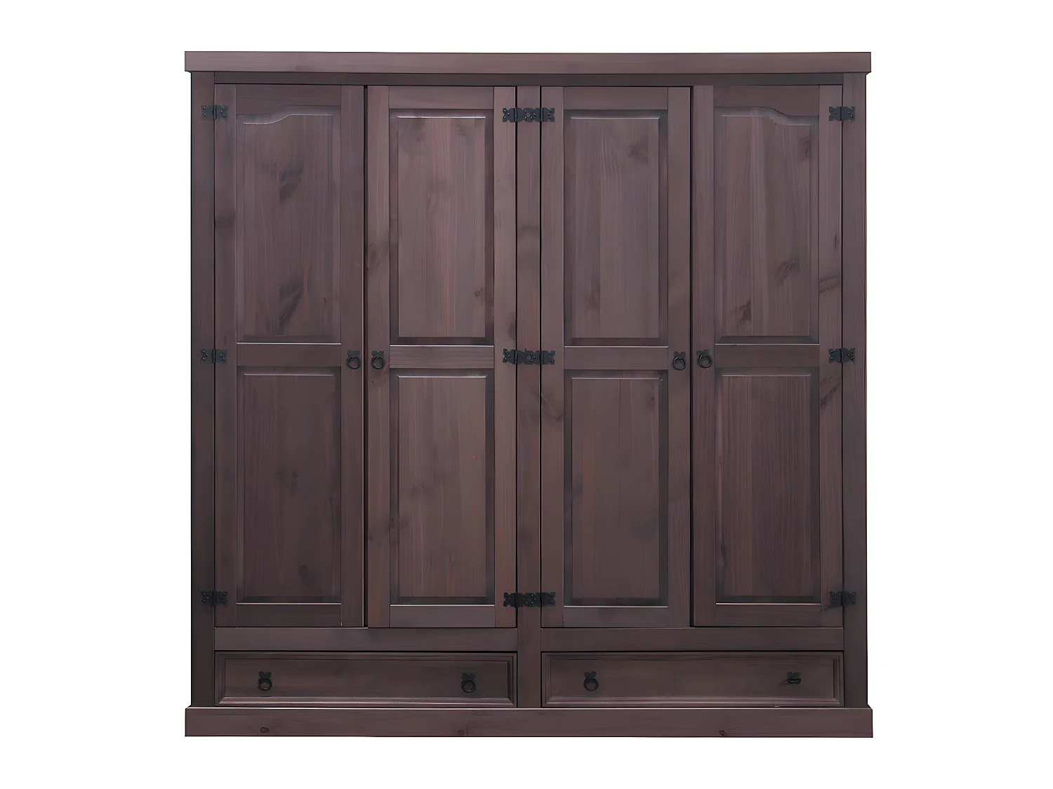 New Mexico Armoire 4 pièces avec 2 tiroirs largeur 194 cm, hauteur 195 cm, teinte/cire de style colonial.