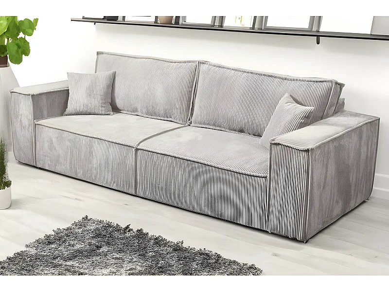 Canapé convertible 3 places VELLA en velours côtelé beige