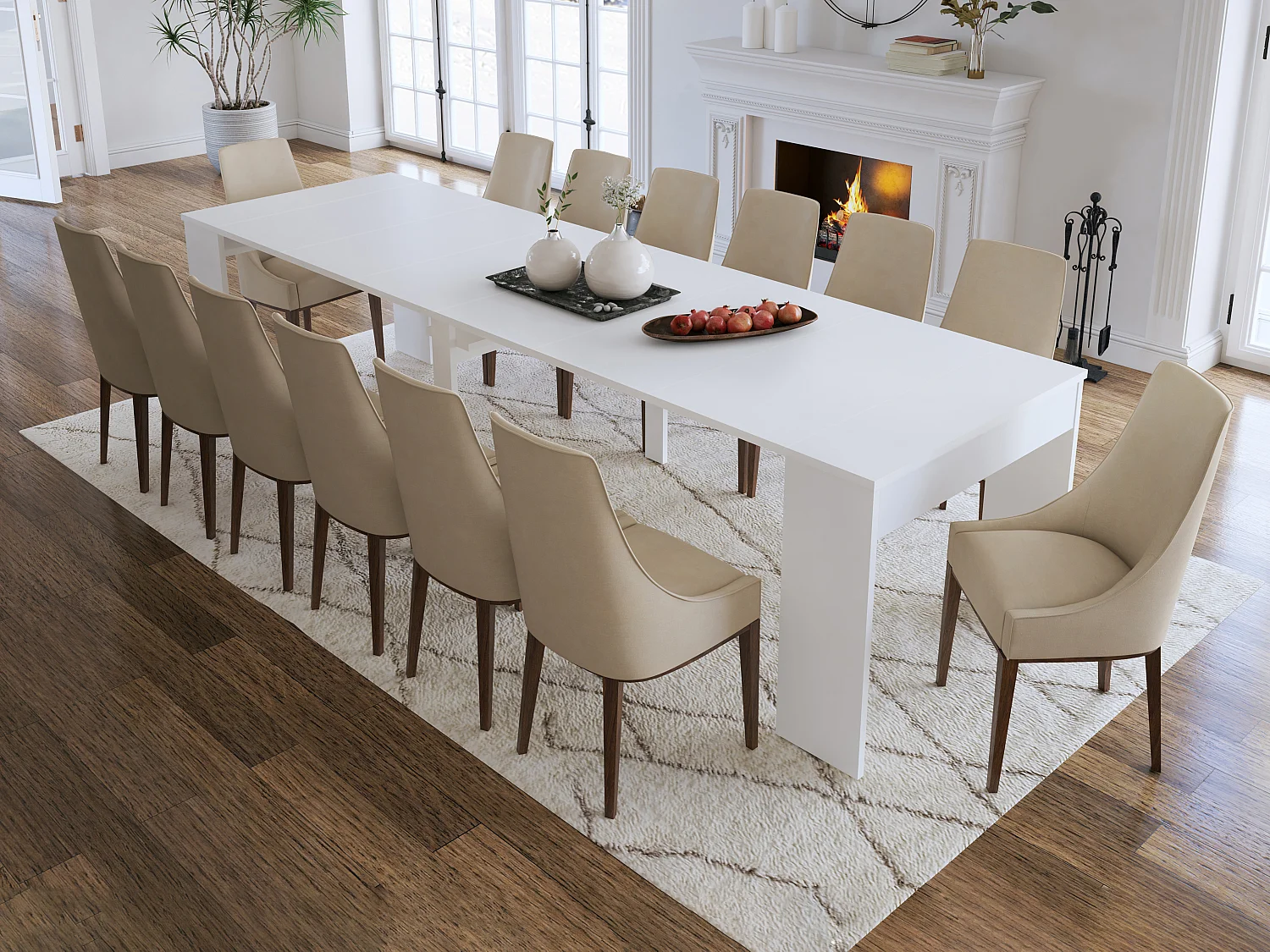 Console table extensible 12 couverts - 6 rallonges - Blanc - ONEGA