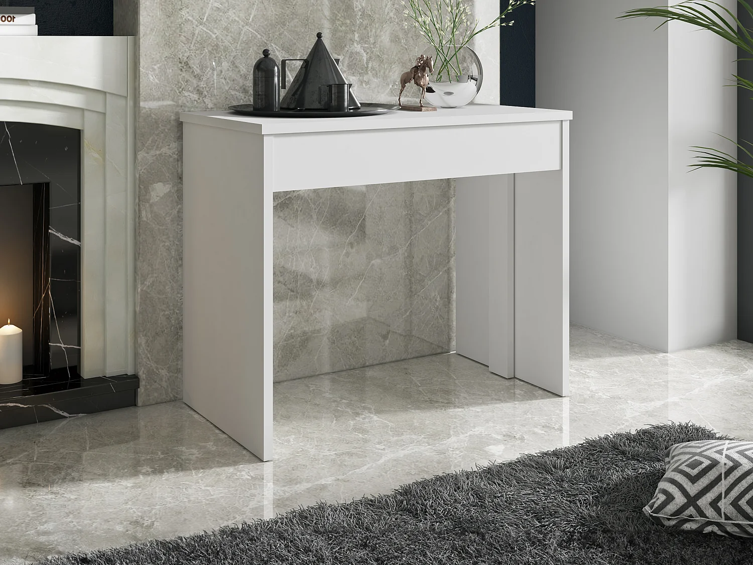 Console table extensible 12 couverts - 6 rallonges - Blanc - ONEGA