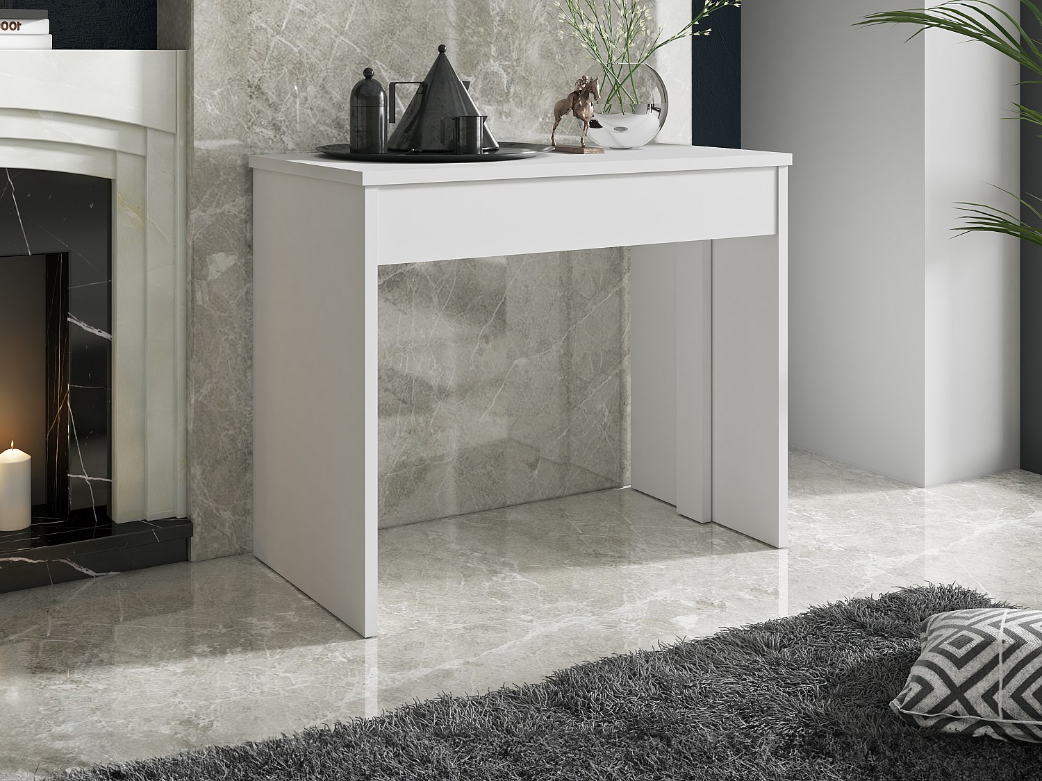 Ausziehbarer Konsolentisch für 12 Personen - 6 Verlängerungen - Weiß - ONEG günstig online kaufen