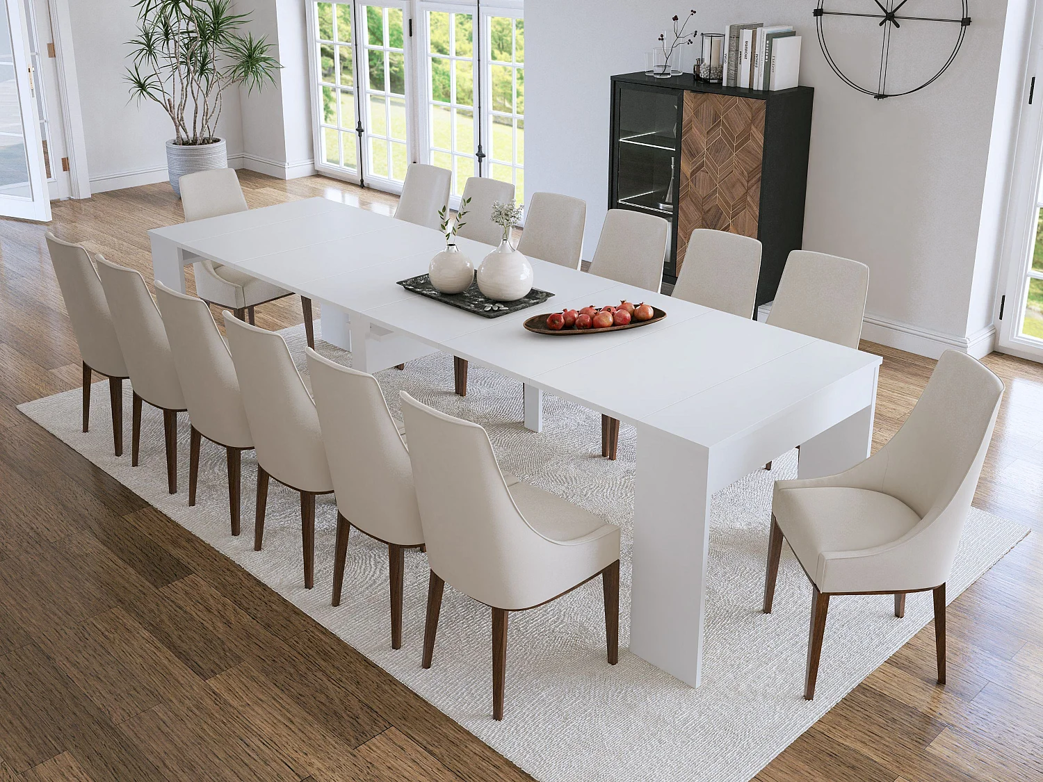Console table extensible 12 couverts - 6 rallonges - Blanc - ONEGA