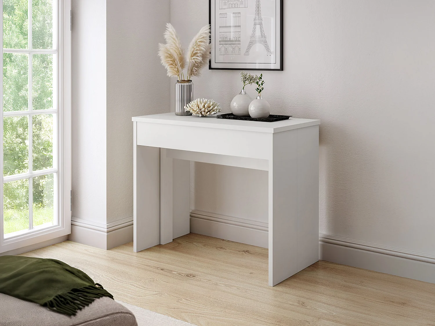Console table extensible 12 couverts - 6 rallonges - Blanc - ONEGA