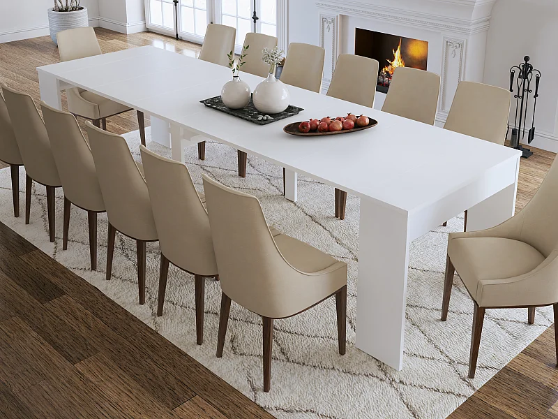 Console table extensible 12 couverts - 6 rallonges - Blanc - ONEGA