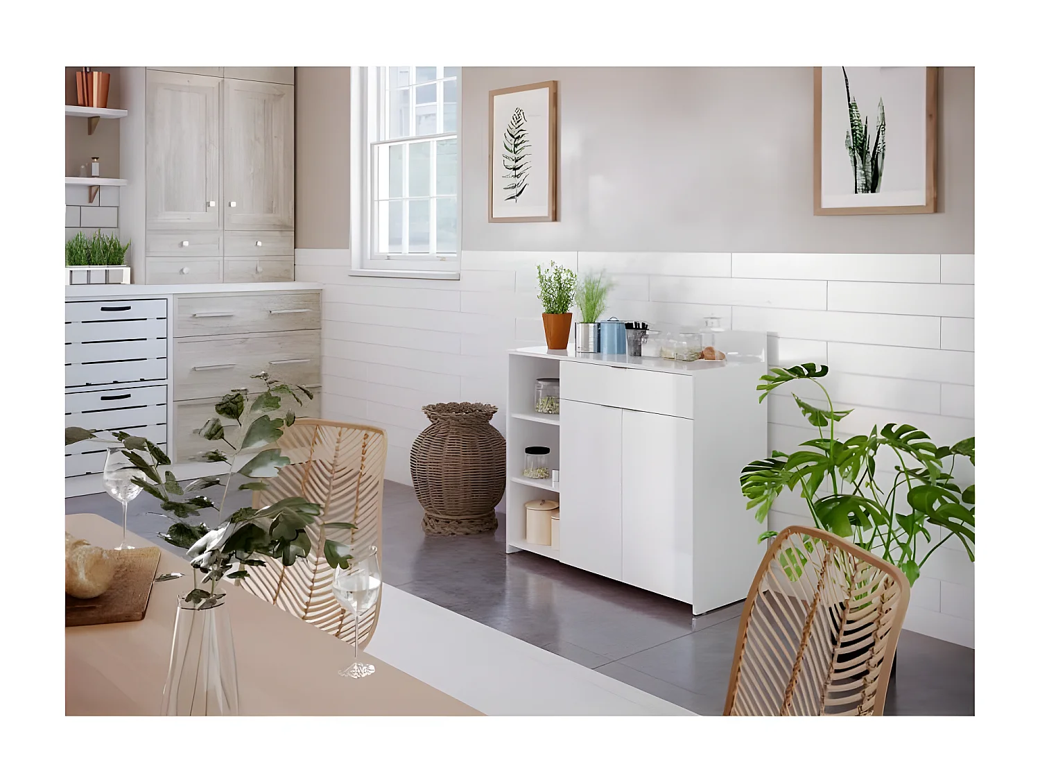 Buffet Cuisine - 2 portes + 1 tiroir - Mélaminé blanc - L 100 x P 42 x H 95 cm
