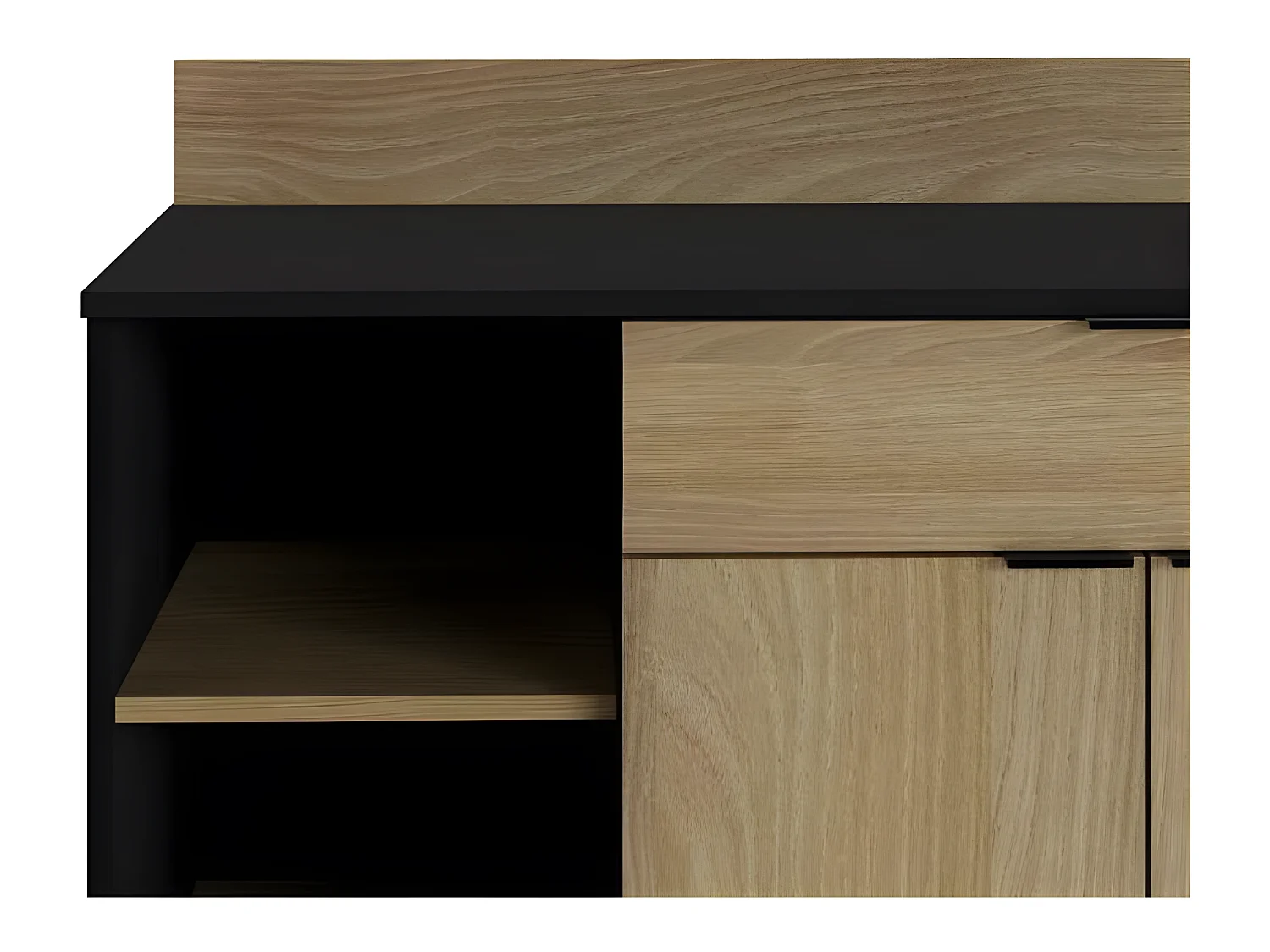 Buffet Cuisine - 2 portes + 1 tiroir - Mélaminé chene et noir - L 100 x P 42 x H 95 cm