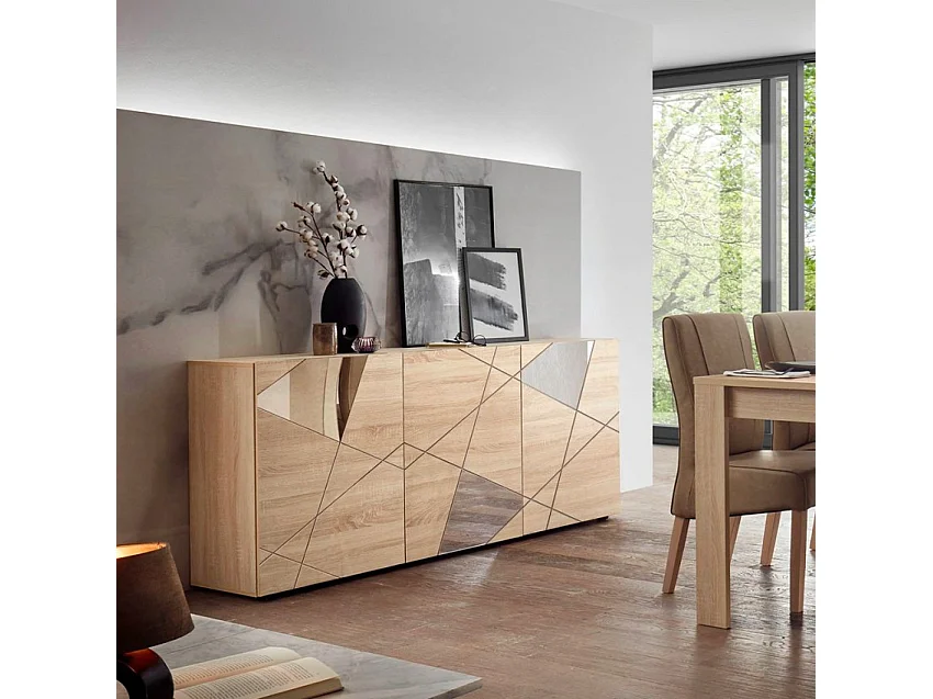 Moderne Wohnzimmerschrank Vittoria RS S, 3-türig, Eichenholz mit Spiegel