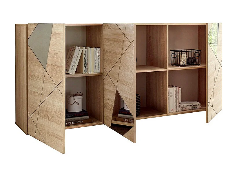 Moderne Wohnzimmerschrank Vittoria RS S, 3-türig, Eichenholz mit Spiegel