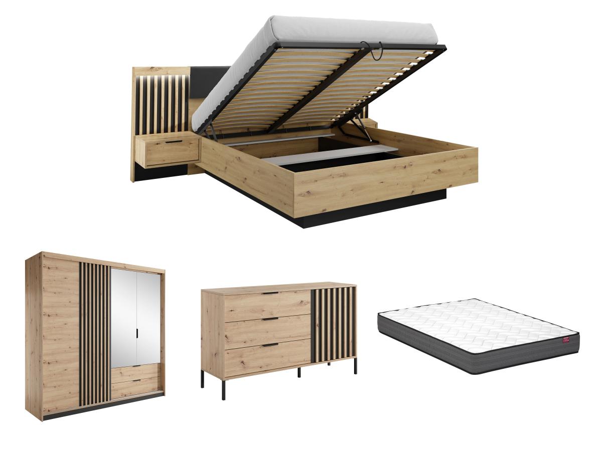 Schlafzimmer-Set - Bett mit Bettkasten & Nachttischen - 160 x 200 cm + Matr günstig online kaufen
