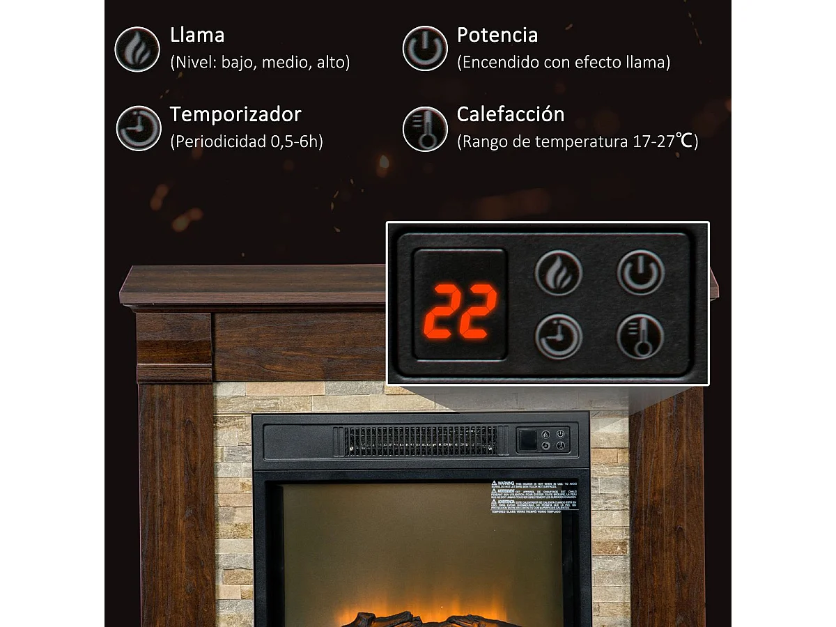 Chimenea eléctrica marrón 80x21.6x67.8 cm HOMCOM