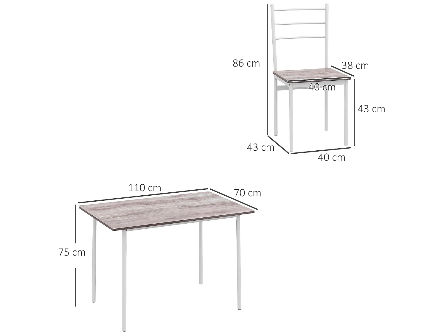 Conjunto de comedor blanco 110x70x75 cm HOMCOM