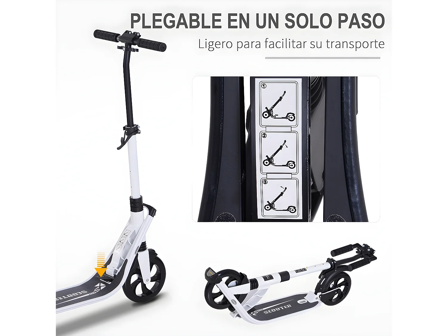 Patinete plegable blanco 93.5x38x105 cm HOMCOM