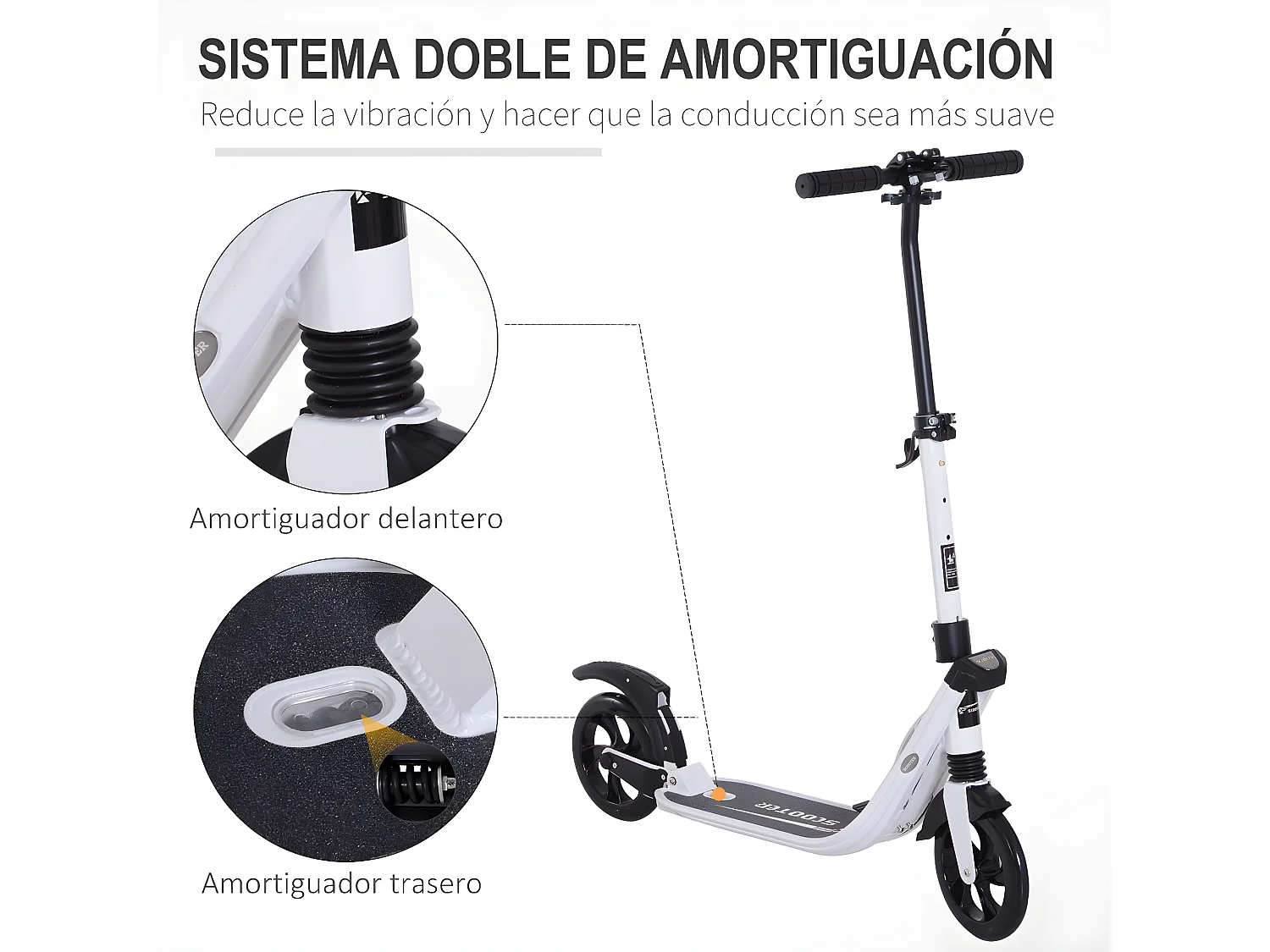 Patinete plegable blanco 93.5x38x105 cm HOMCOM