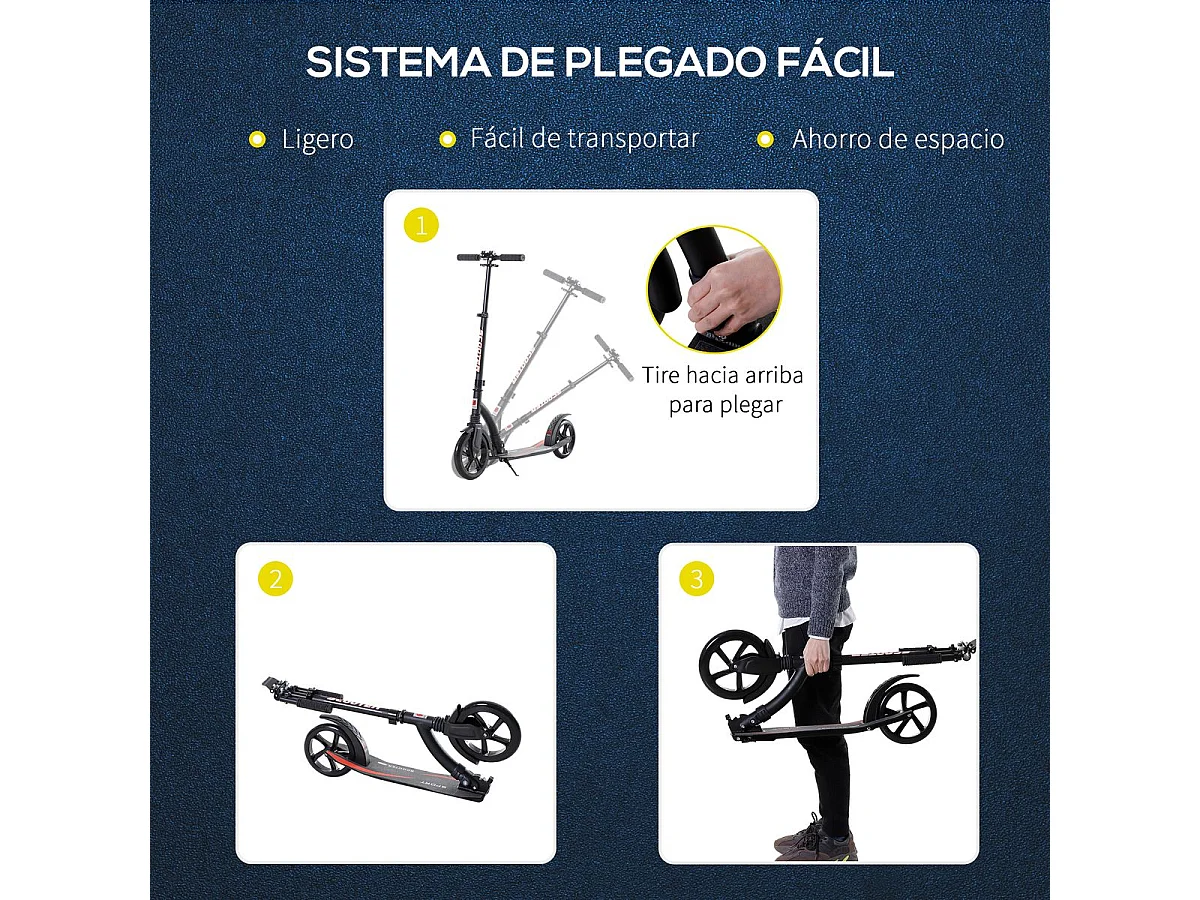 Patinete plegable negro 92.5x37.5x101.5 cm HOMCOM