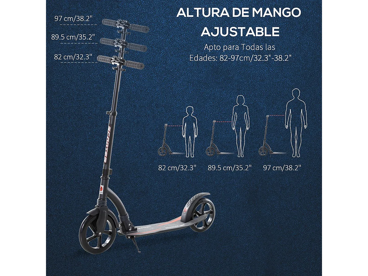 Patinete plegable negro 92.5x37.5x101.5 cm HOMCOM