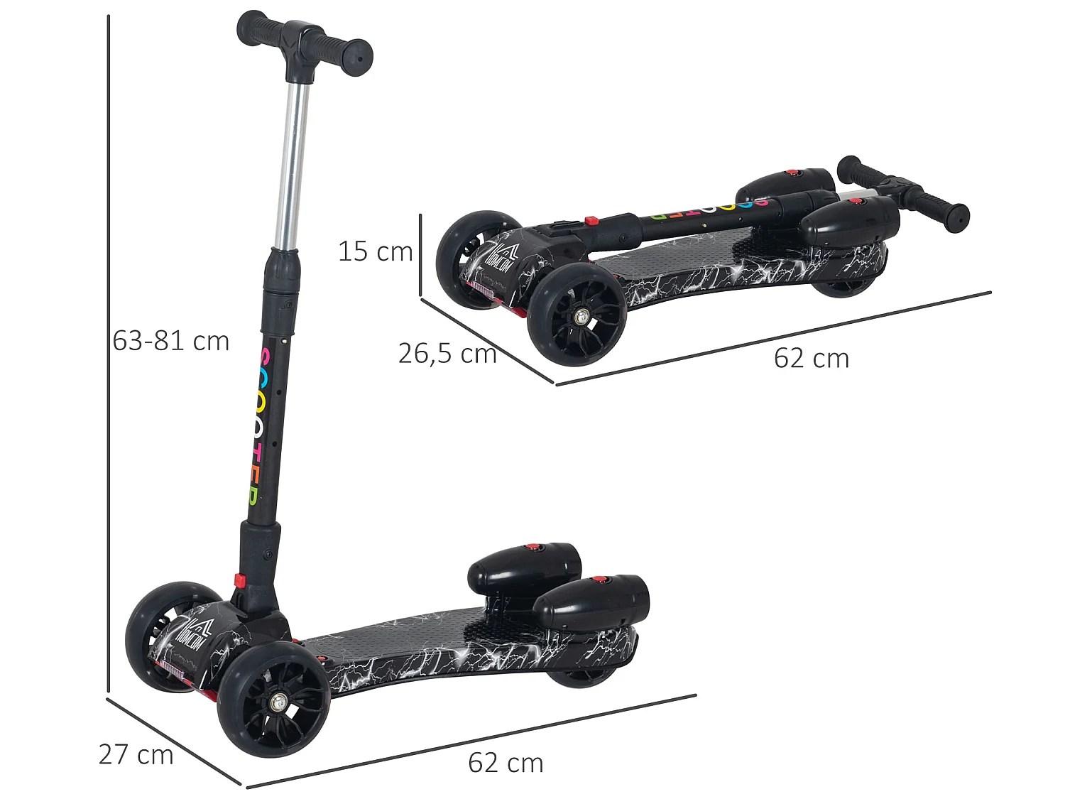 Patinete para niños negro 62x27x81 cm HOMCOM